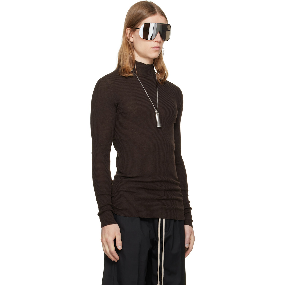 Rick Owens Brown Tower Ribbed Lupetto Sweater