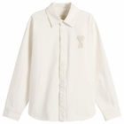 AMI Paris Men's Denim Overshirt With Knitted Ami De Coeur in Blanc Creme