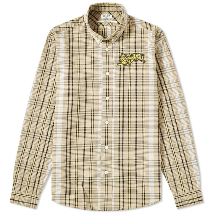 Photo: Kenzo Jumping Tiger Check Button Down Shirt Dark Beige