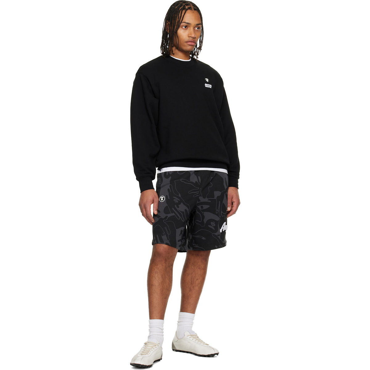 AAPE by A Bathing Ape Black 'AAPENOW' Moonface Logo Camo Sweat Shorts