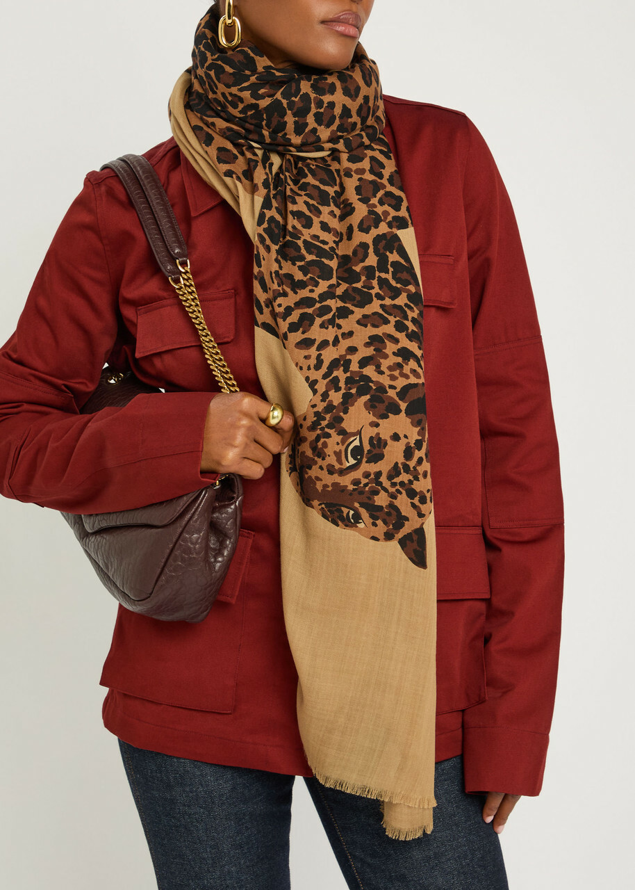 Saint Laurent Leopard Wool Scarf - Multicoloured - One Size