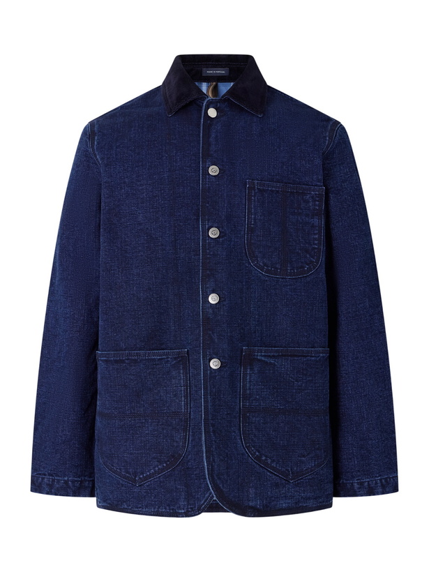 Photo: Drake's - Corduroy-Trimmed Denim Chore Jacket - Blue