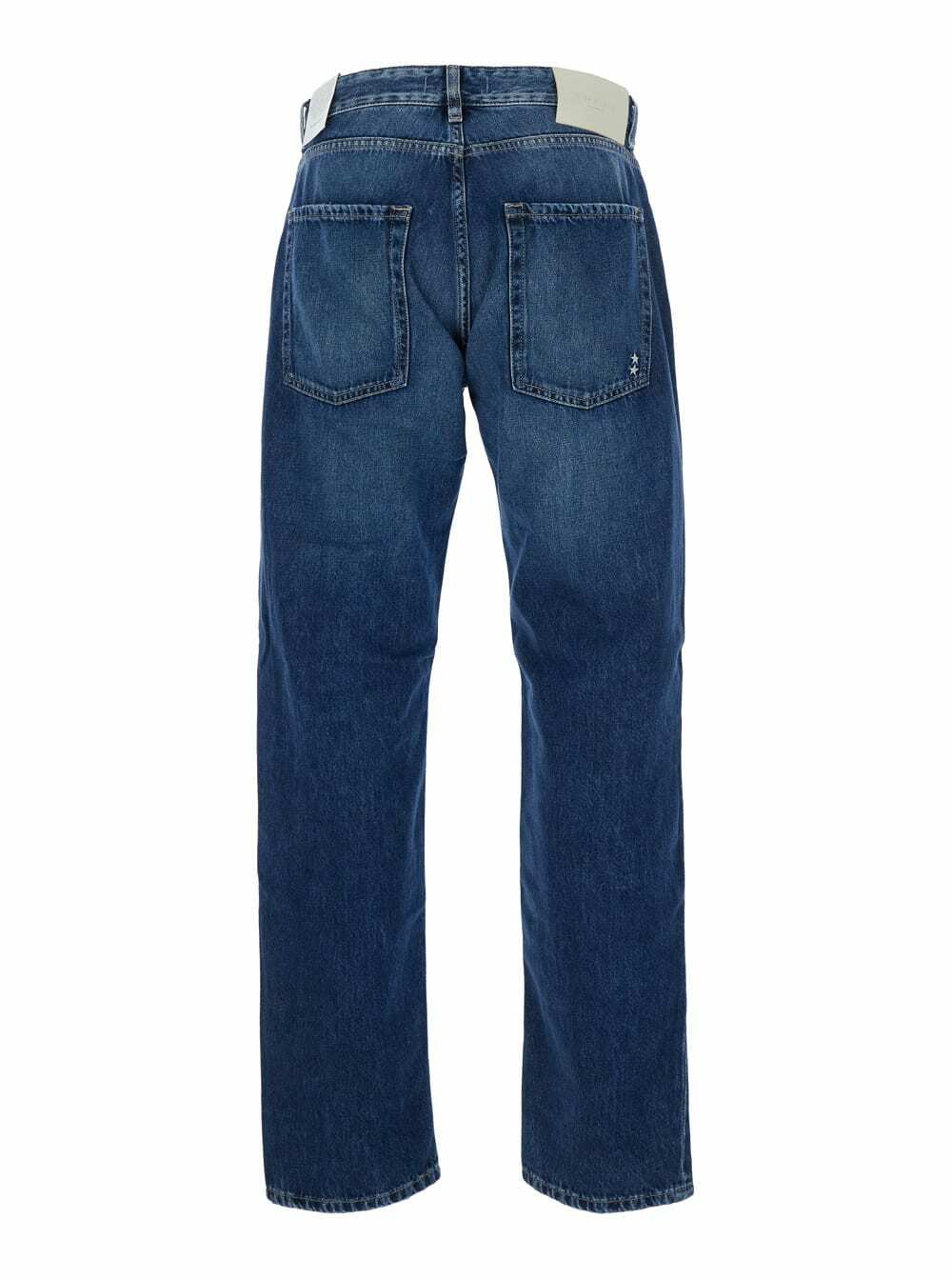 Icon Denim Blue Five Pocket Jeans With Logo Patch On The Back In Denim Man