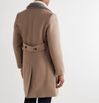 Kingsman - Conrad Double-Breasted Shearling-Trimmed Wool Coat - Brown