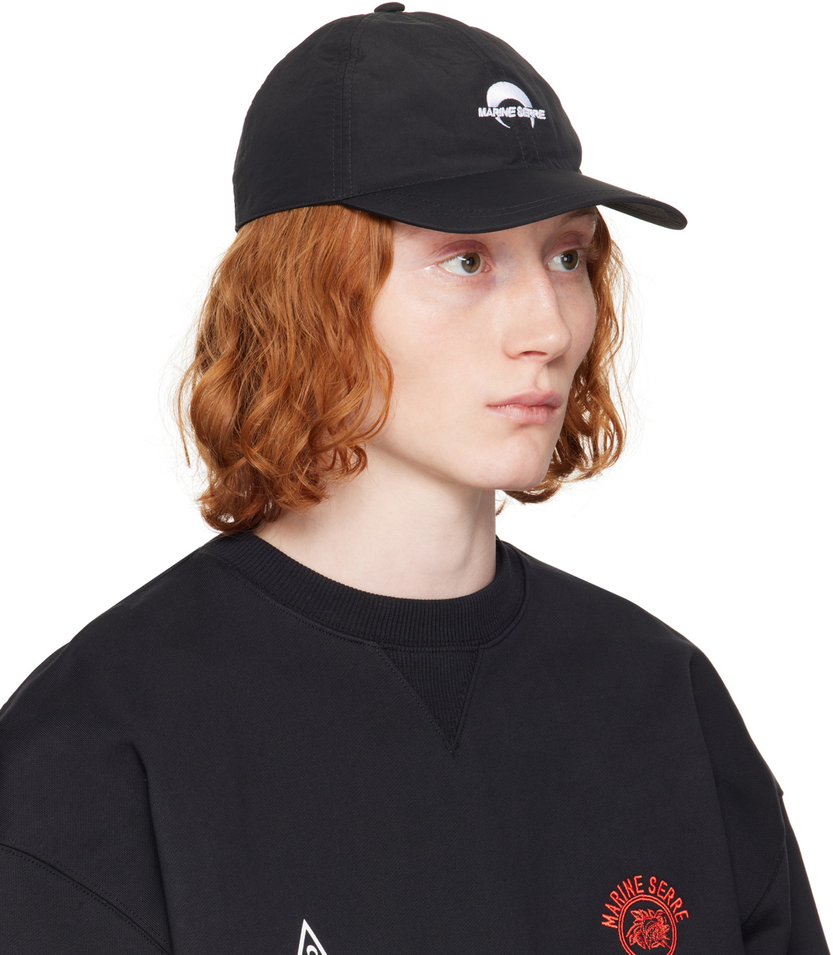 Marine Serre Black Recycled Nylon Baseball Cap