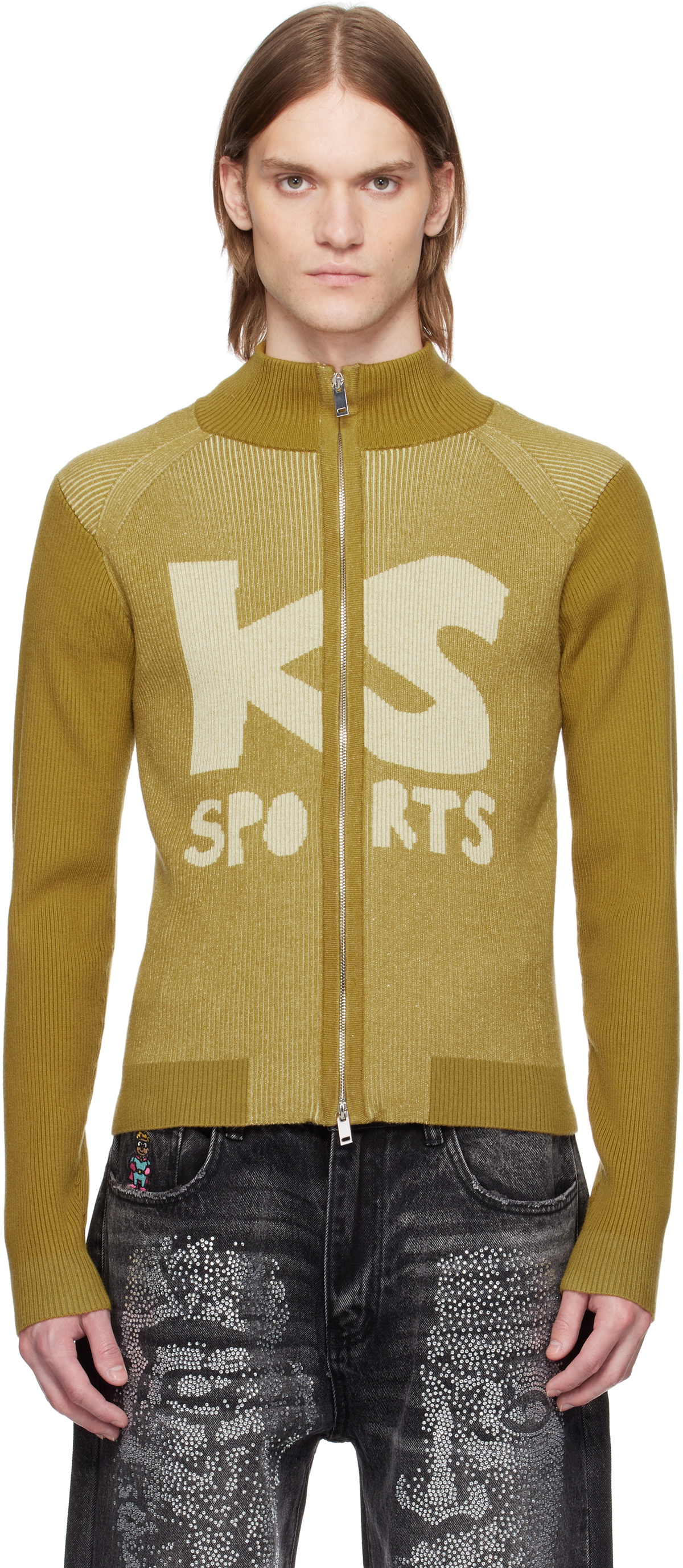 KidSuper Khaki Retro Rib 'KS Sports' Sweater