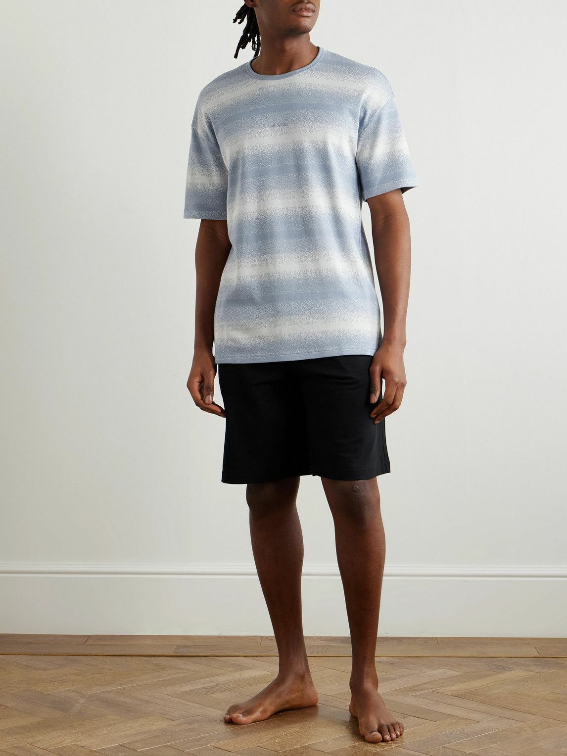 Paul Smith - Logo-Embroidered Striped Cotton and Modal-Blend Piqué T-Shirt - Blue