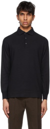 Loro Piana Black Baby Cashmere Long Sleeve Polo