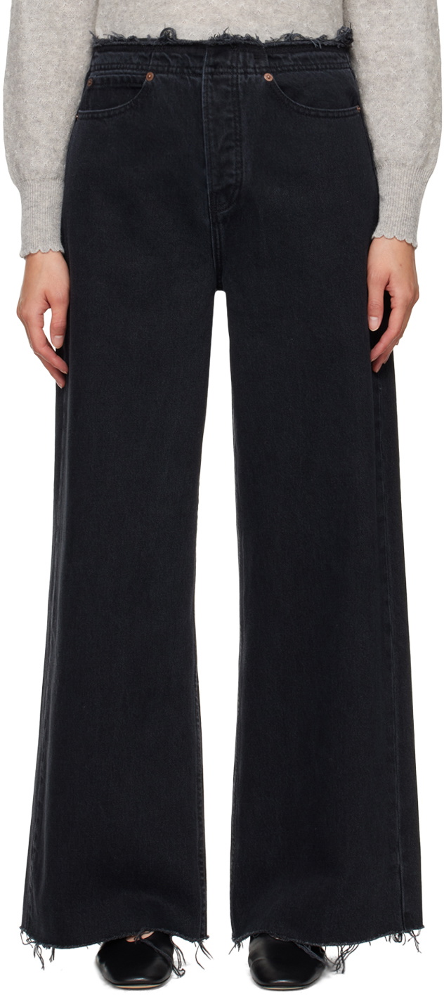 FRAME Black 'Le Low Baggy Wide Leg' Jeans