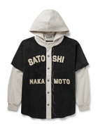 Satoshi Nakamoto - Distressed Cotton Jersey-Trimmed Denim Hooded Jacket - Black