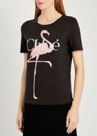 Chloe Flamingo Printed Cotton T-shirt Black