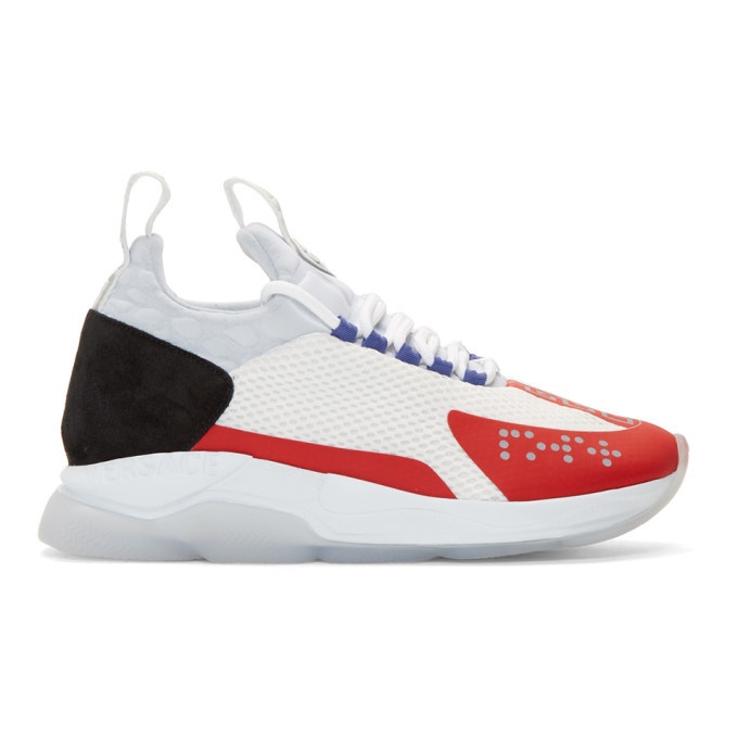 Photo: Versace White and Red Chain-Prene Reaction Sneakers
