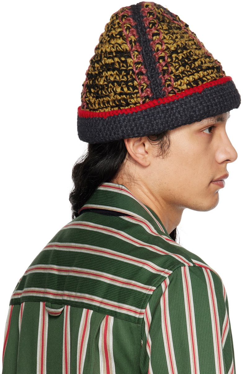 NICHOLAS DALEY HAND KNITED BEANIE ニット帽 Nicholas Daley Black & Yellow Crochet Beanie Nicholas Daley