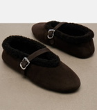 Alaïa Shearling-lined suede Mary Jane flats