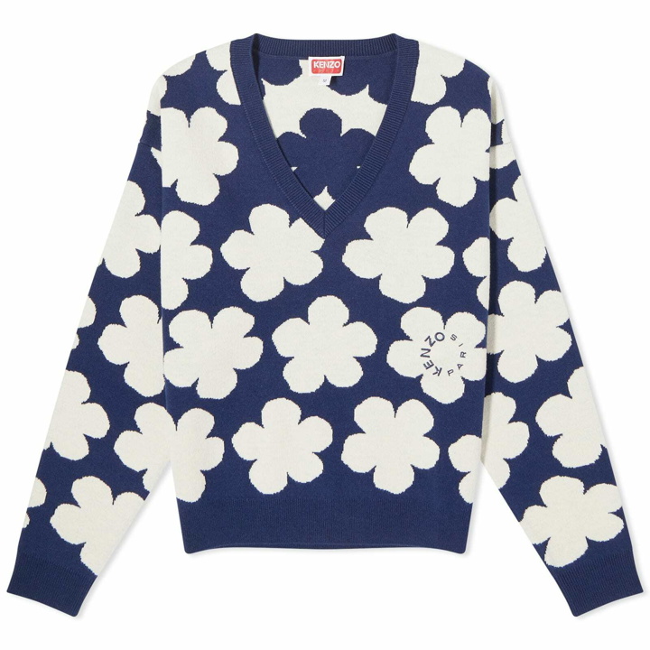 Photo: Kenzo Jacquard Flower Small Knitted Jumper in Midnight Blue