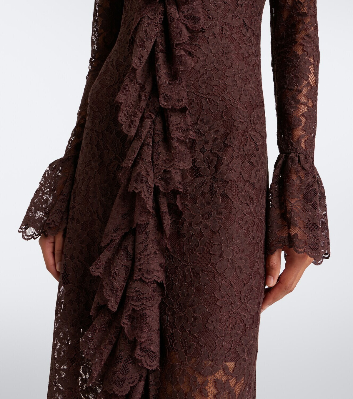 De La Vali Clementina asymmetric lace maxi dress