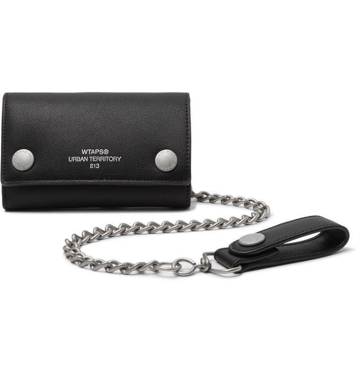 Photo: WTAPS - Chain-Embellished Logo-Print Faux Leather Wallet - Black