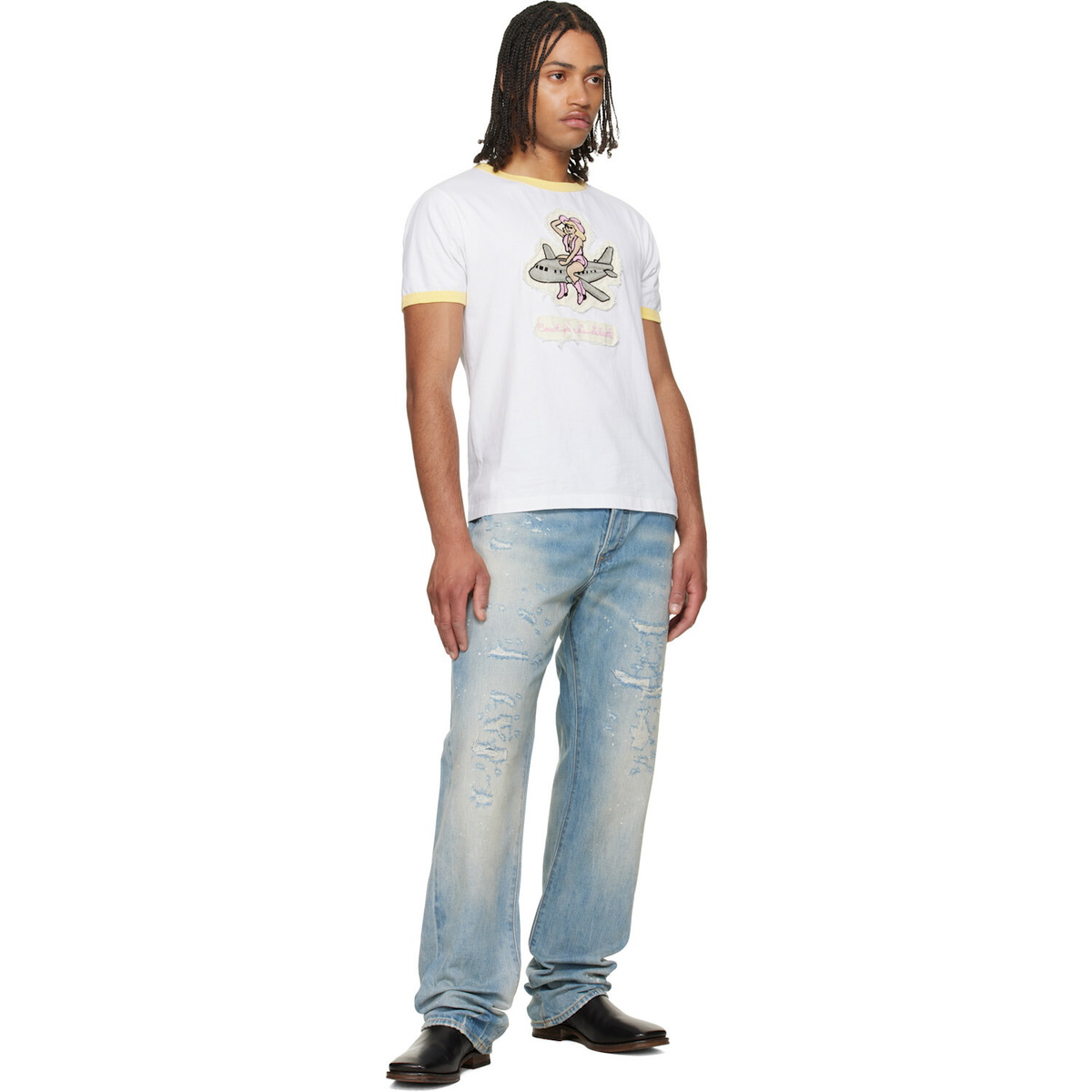COÛT DE LA LIBERTÉ White Weston Mile High Embroidered Crew Ringer T-shirt