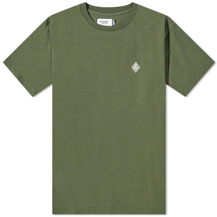 Photo: Pas Normal Studios Men's Off-Race Patch T-Shirt in Dusty Olive