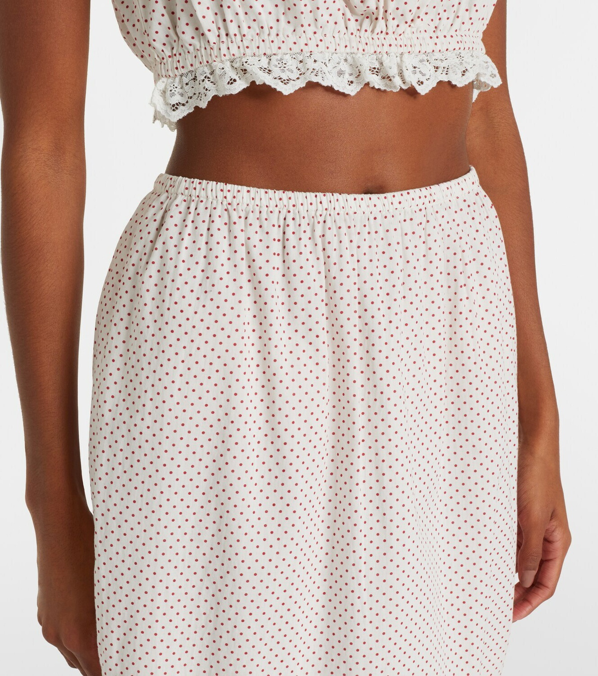 Posse Marlowe lace-trimmed polka-dot cotton midi skirt