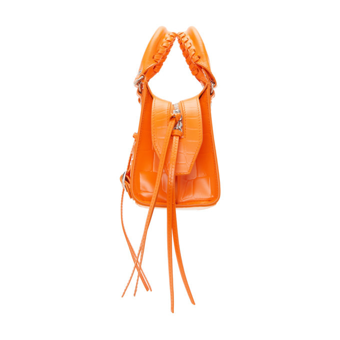 Balenciaga Orange Croc Mini Neo Classic Top Handle Bag Balenciaga