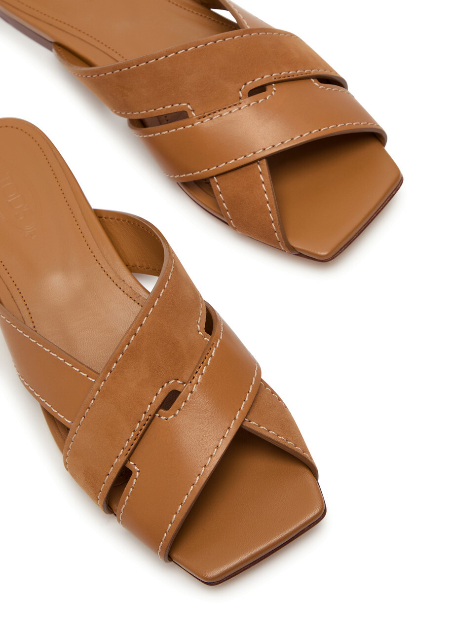 Tods Square-toe Suede and Leather Sandals Brown