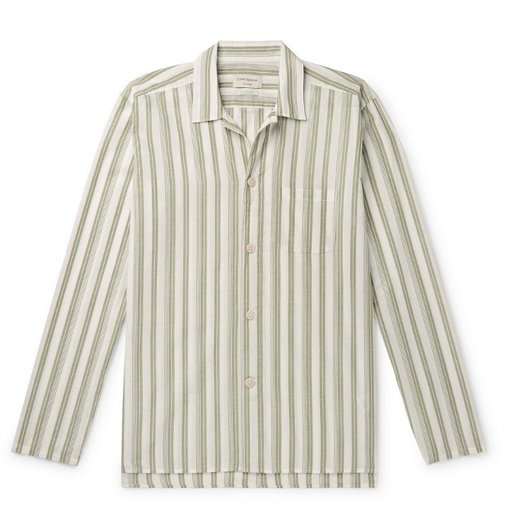 Photo: Oliver Spencer Loungewear - Striped Organic Cotton Pyjama Shirt - Green