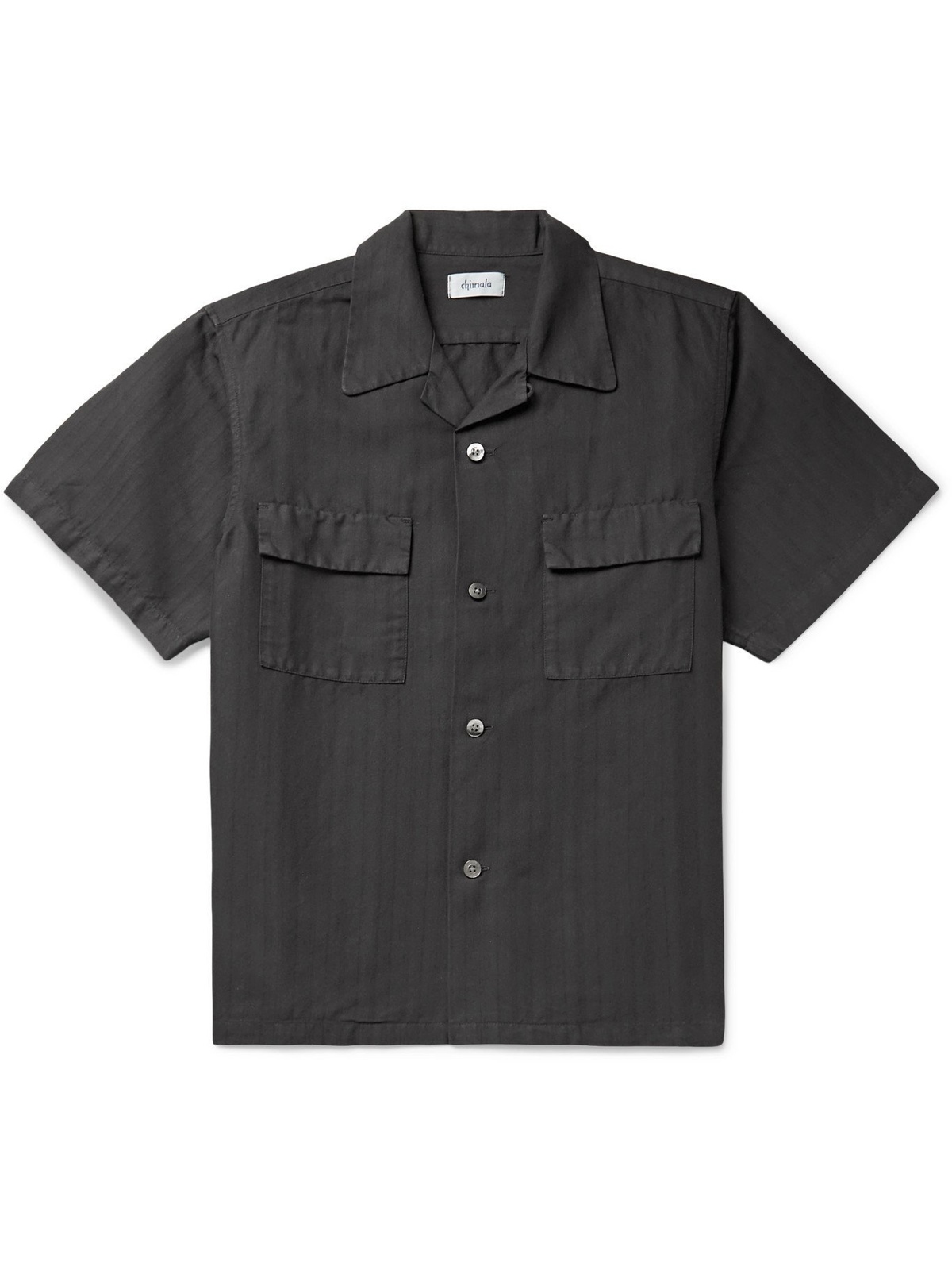 Photo: CHIMALA - Camp-Collar Herringbone Ramie and Cotton-Blend Shirt - Black - S