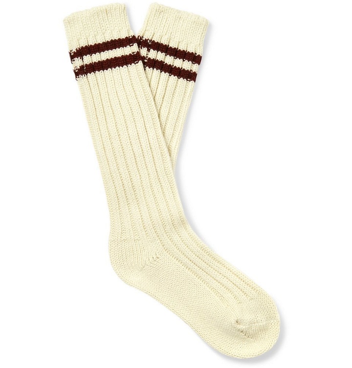 Photo: The Elder Statesman - Yosemite Ribbed Striped Cashmere Socks - Off-white
