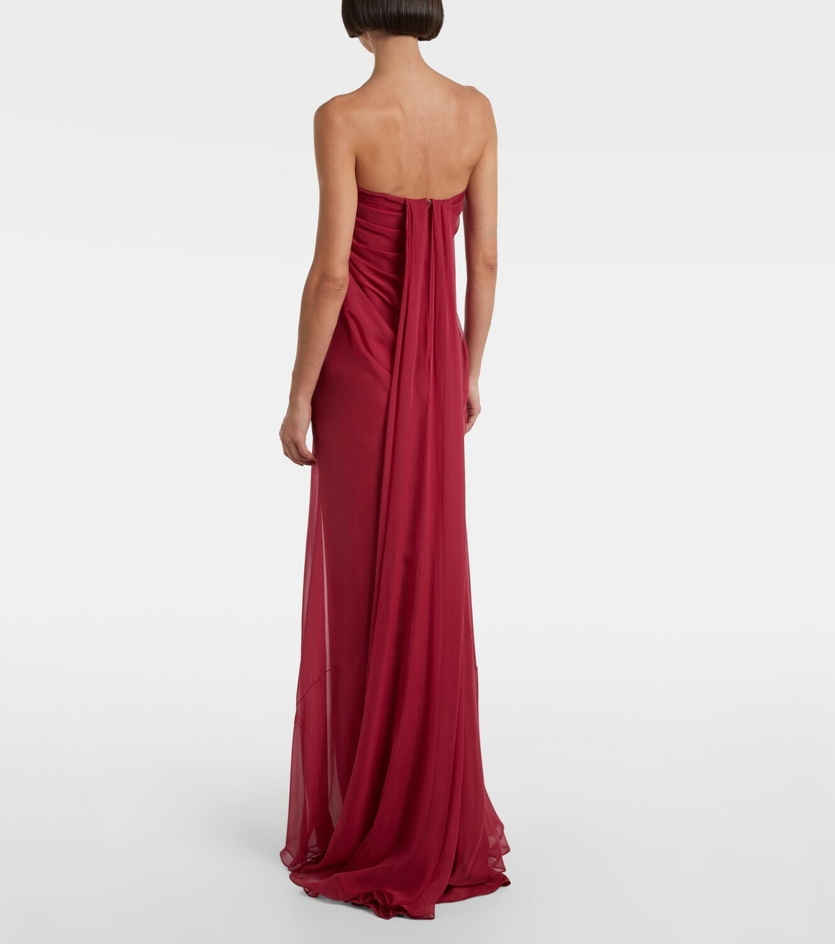McQueen Draped silk chiffon bustier gown