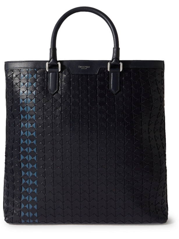 Photo: Serapian - Two-Tone Woven Leather Tote Bag - Blue