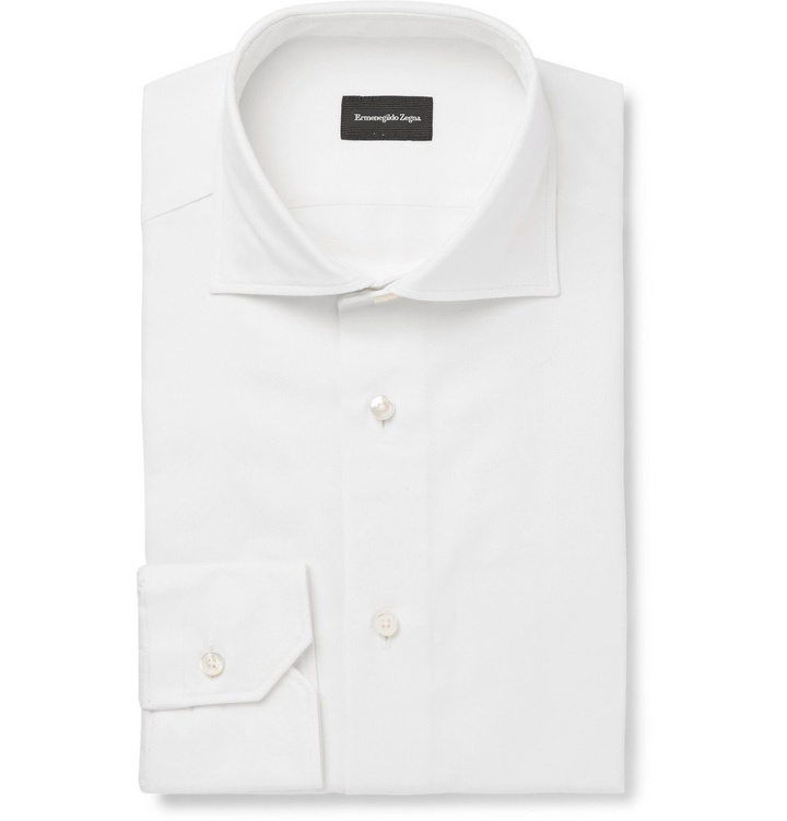 Photo: Ermenegildo Zegna - White Slim-Fit Cutaway-Collar Cotton-Piqué Shirt - White