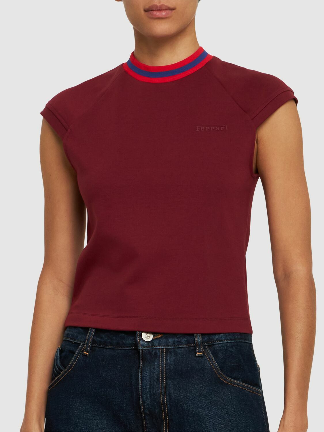 FERRARI - Crewneck Logo Viscose T-shirt