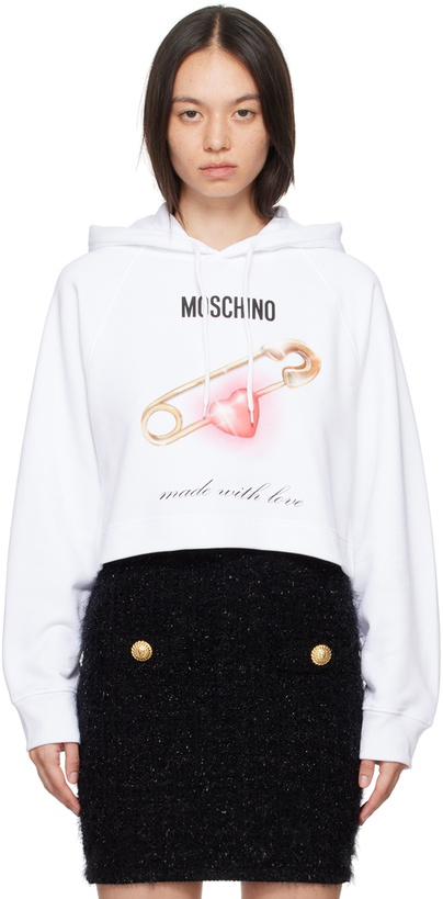 Photo: Moschino White Heart Safety Pin Sweatshirt