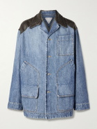 Bottega Veneta - Intrecciato Leather-Panelled Denim Jacket - Blue