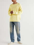 FEAR OF GOD ESSENTIALS - Oversized Logo-Appliquéd Cable-Knit Cotton-Blend Sweater - Yellow