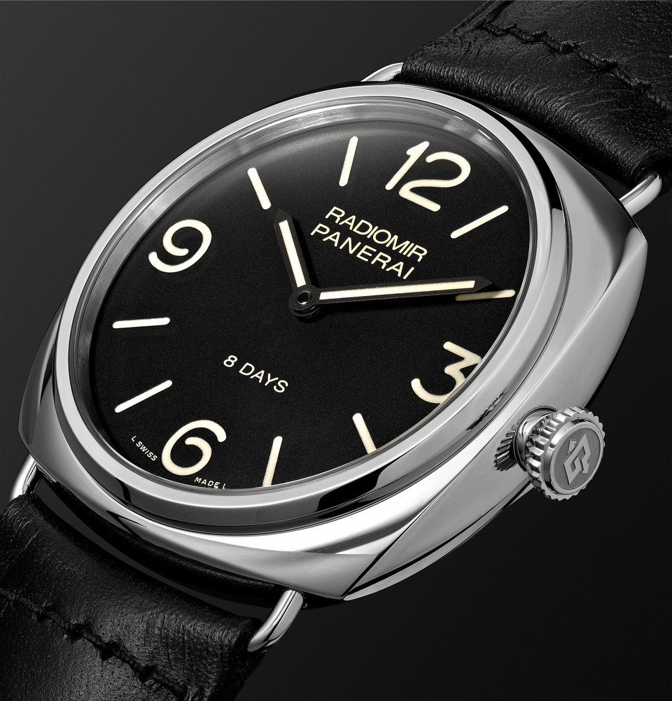 Panerai Radiomir Black Seal 8 Days Acciaio 45mm Stainless Steel and Leather Watch Black Panerai