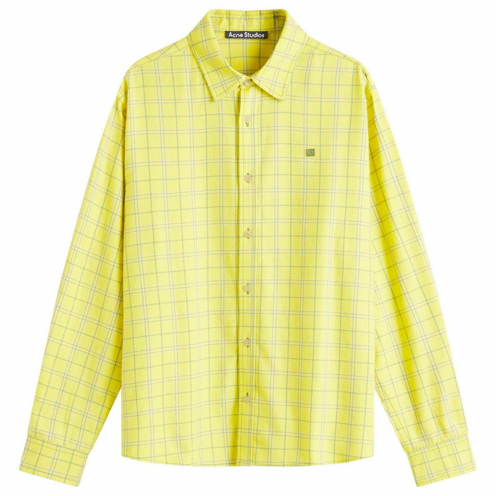 Photo: Acne Studios Men's Sarlie Face Flannel Check Shirt in Yellow/Green