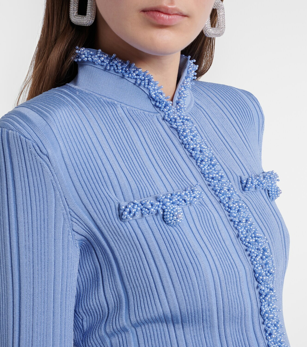 Self-Portrait Beaded ribbed-knit cardigan