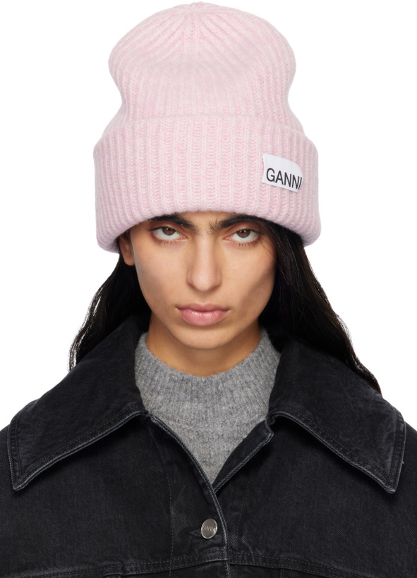 Photo: GANNI Pink Oversized Wool Rib Knit Beanie