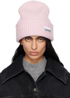 GANNI Pink Oversized Wool Rib Knit Beanie