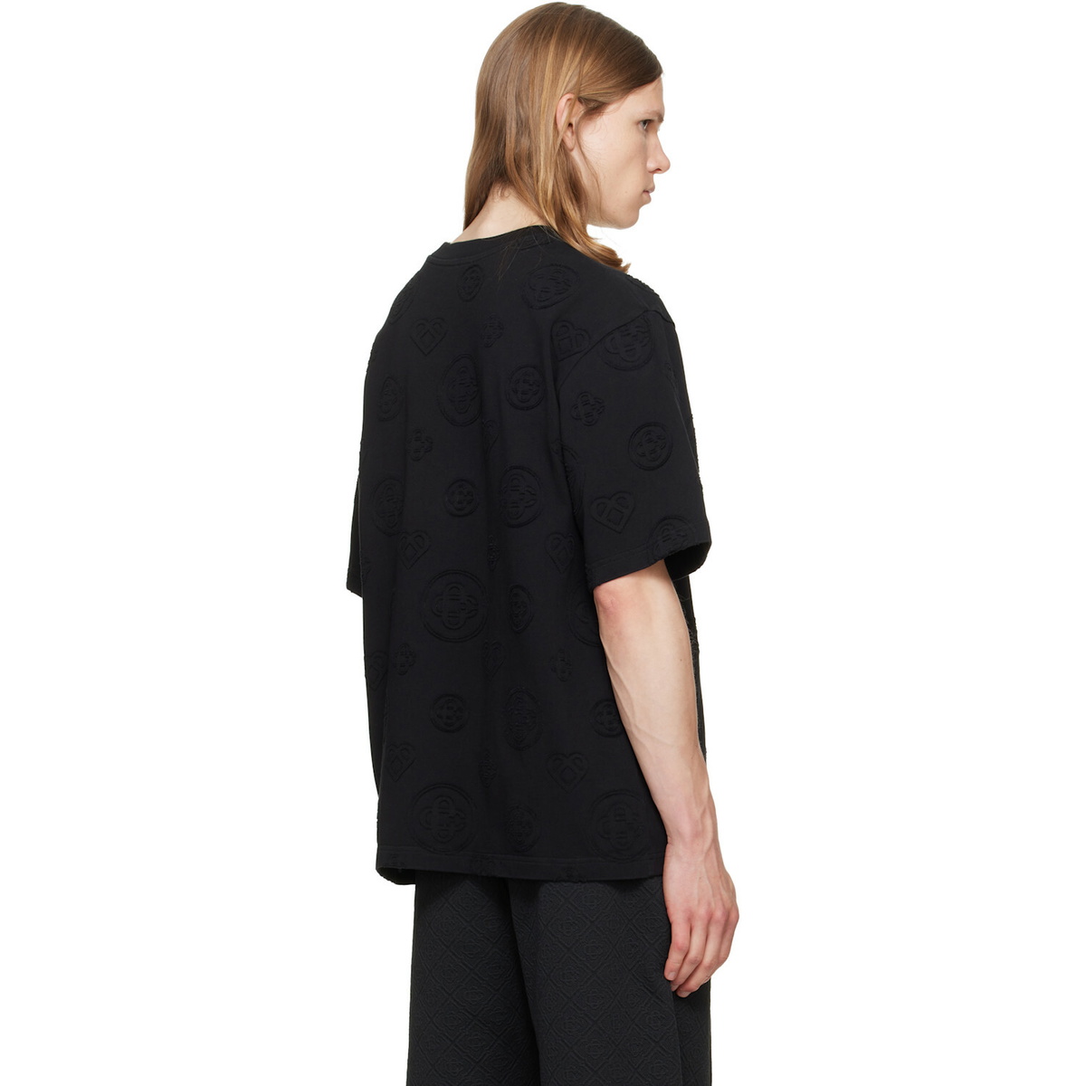 Casablanca Black Applique Monogram Oversized Short Sleeve T‑shirt