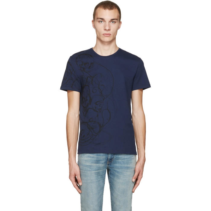 Photo: Alexander McQueen Navy Skulls and Lines T-Shirt