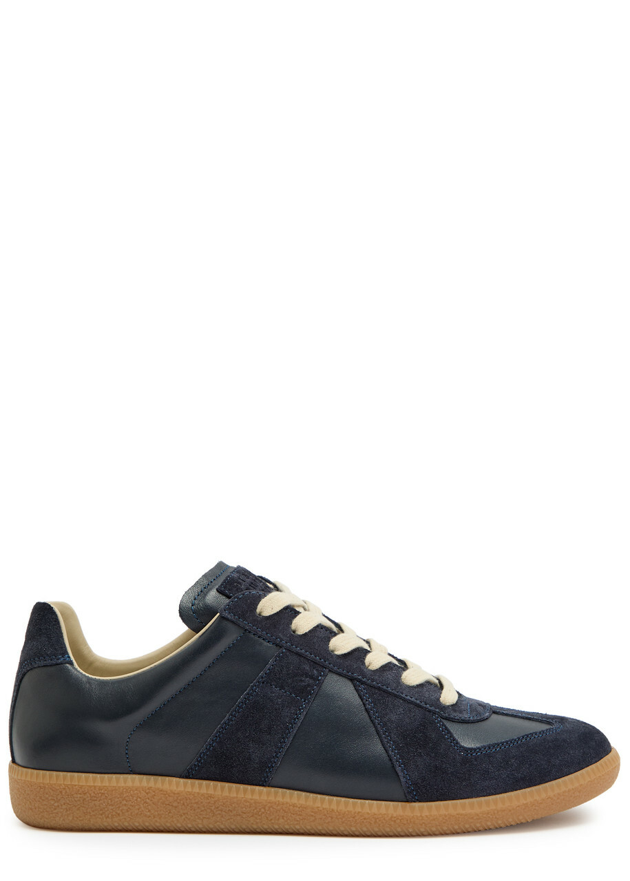 Maison Margiela Replica Panelled Leather Sneakers Navy