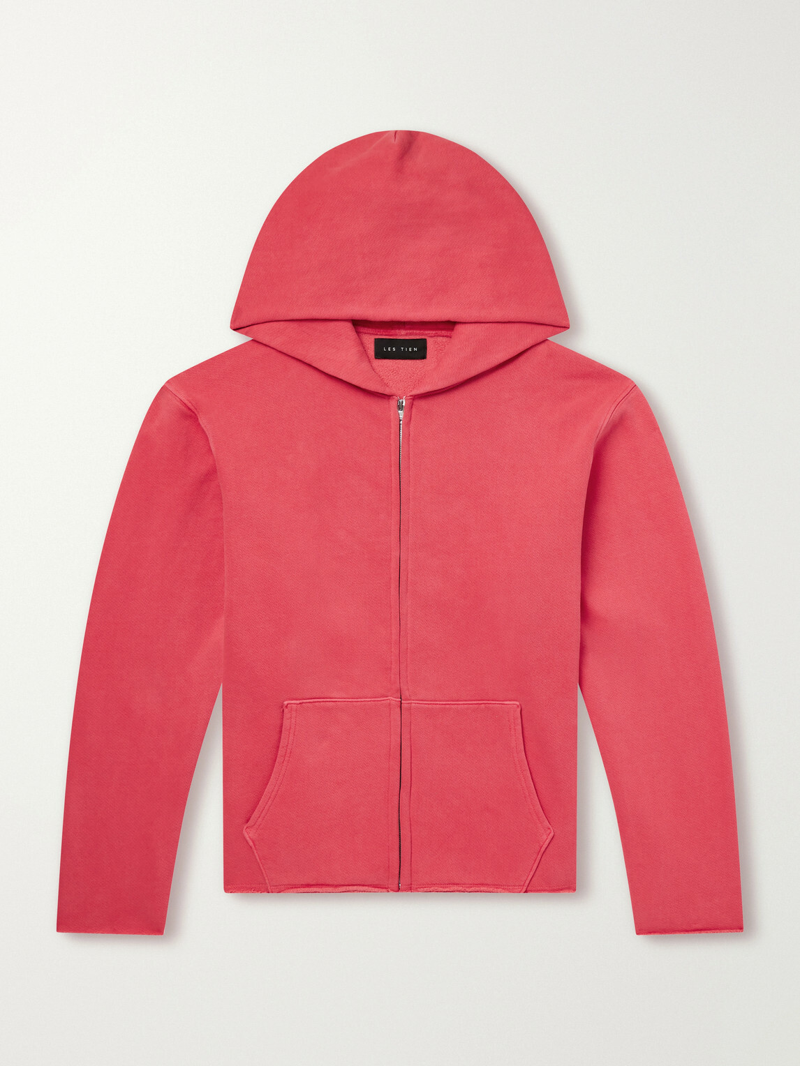 Les Tien - Garment-Dyed Distressed Cotton-Jersey Zip-Up Hoodie - Red