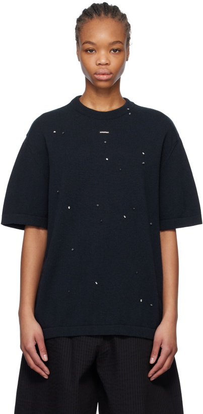 Photo: Cordera Navy Merino Wool Beaded T-shirt