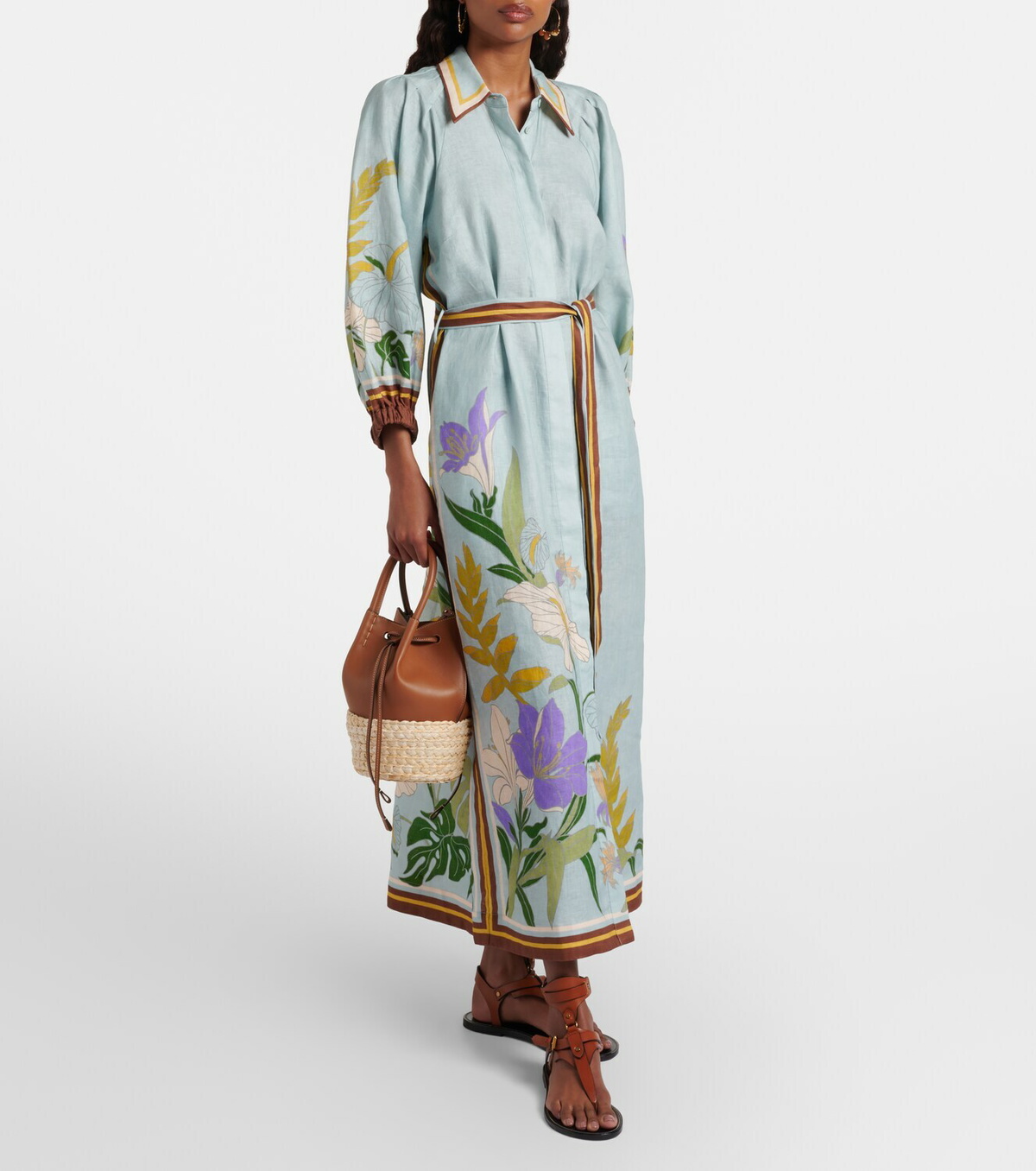 Alémais Belted floral linen shirt dress