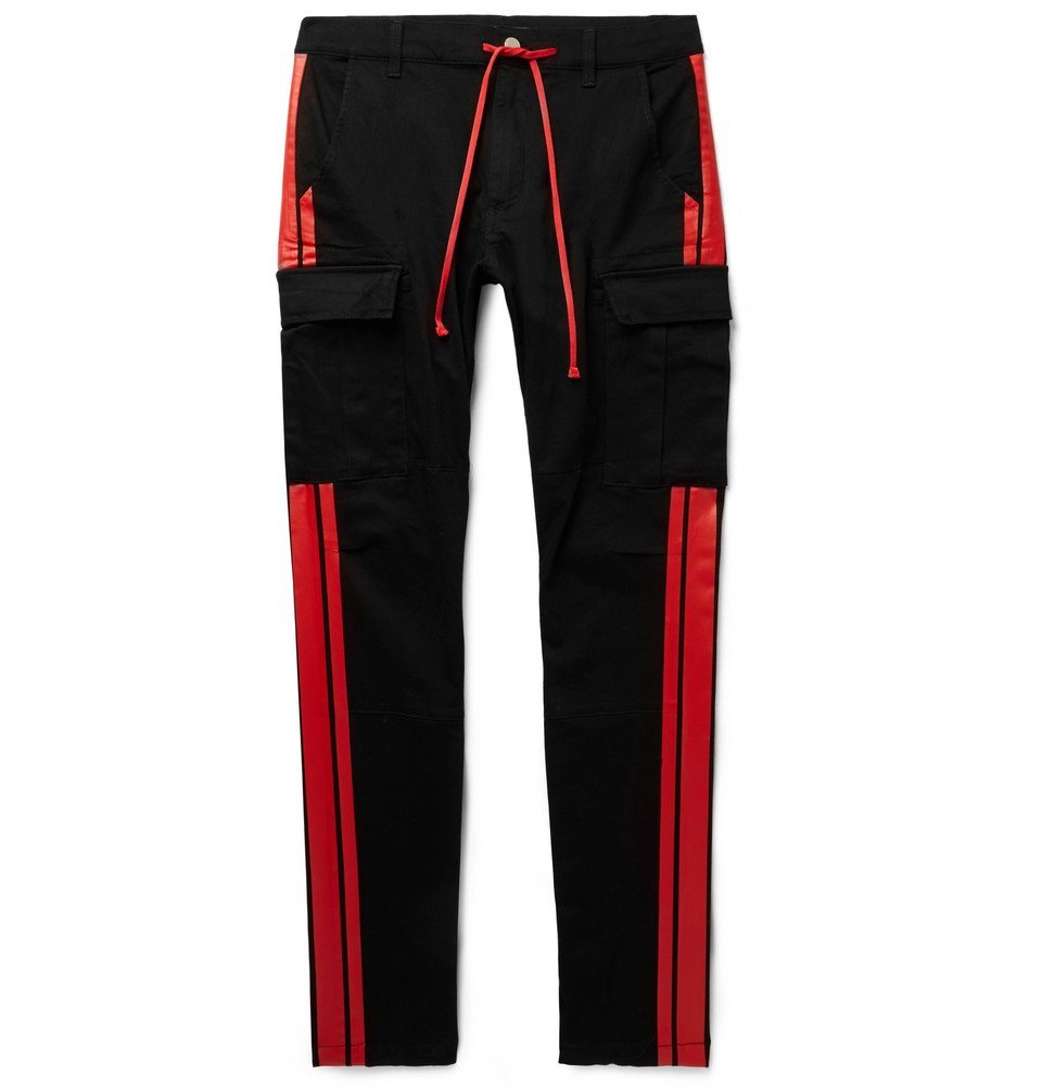 Amiri Track Cargo Pants Jeans top Black Red Stripe Stretch Denim