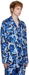 Versace Underwear Blue Silk Baroccoflage Shirt