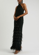 Huishan Zhang Vic Embellished Halterneck Gown Black